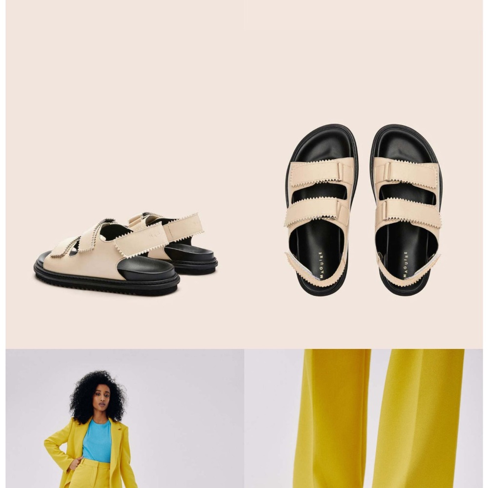 Cream and Black Minimalist Sandals with Two-Strap Design